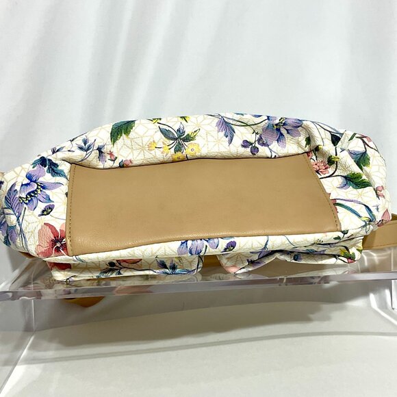 Cream with Tan Flower Print Purse Crossbody / Shoulder - Picture 3 of 15
